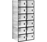 Bukkitbow - Boîtes à chaussures empilables - Set de 8/12/18 - Sneaker Organizer - Compartiments transparents avec portes - 12 cubes - Noir