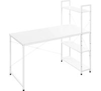 Bukkitbow - Bureau d'angle compact / poste de travail avec étagère - panneau de particules et métal - avec 4 étagères - 120x64x120cm - Blanc
