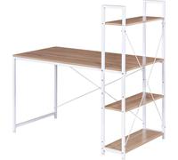 Bukkitbow - Bureau d'angle compact / poste de travail avec étagère - panneau de particules et métal - avec 4 étagères - 120x64x120cm - Blanc avec chêne clair