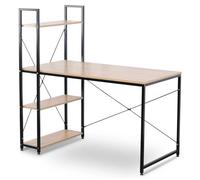 Bukkitbow - Bureau d'angle compact / poste de travail avec étagère - panneau de particules et métal - avec 4 étagères - 120x64x120cm - Noir avec chêne clair