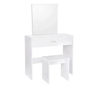 Bukkitbow - Coiffeuse blanche avec grand miroir de maquillage, grand tiroir et tabouret (39x82x75 cm) - Blanc