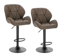Bukkitbow - Ensemble luxueux de tabourets de bar en velours ou en cuir - avec dossier et petits accoudoirs - pivotant et avec repose-pieds - Marron foncé (cuir)