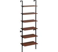 Bukkitbow - Étagère multifonctionnelle pour échelle / escalier - Structure en acier - 6 étagères - Chêne foncé & cadre noir - 60x204x30cm