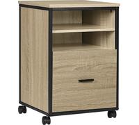Bukkitbow - meuble de classement/table d'appoint mobile et compact avec 2 étagères et un tiroir de rangement - métal noir et bois de chêne (40x40x60cm)