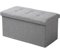Bukkitbow - Pouf / Coffre de rangement avec grand espace de stockage - facile à monter - construction robuste - décoratif - 76x38x38cm - Gris clair (lin)