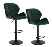 Bukkitbow - Set luxueux de tabourets de bar en velours ou en cuir - avec dossier et petits accoudoirs - pivotant et avec repose-pieds - vert foncé (velours)