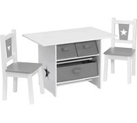 Bukkitbow - Table et chaises pour enfants / Ensemble de meubles pour enfants avec rangement - Blanc avec gris - 3 paniers de rangement inclus - Table : 72x49x50cm