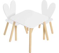 Bukkitbow - Table et chaises pour enfants / Set de meubles pour enfants - Design avec dossier en oreilles de lapin - Table : 49,5x49,5x47cm - Blanc