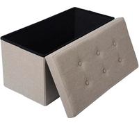 Bukkitbow - Tabouret / Banc de rangement grande capacité - design pliable - surface confortable - multifonctionnel - 76x38x38 cm- Toile beige