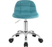 BukkitBow - Tabouret compact en velours - avec piètement métallique et roulettes - hauteur réglable (43,5-55 cm) - Turquoise