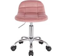 BukkitBow - Tabouret compact en velours - avec piètement métallique et roulettes - hauteur réglable (43,5-55 cm) - Rose
