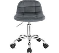 BukkitBow - Tabouret compact en velours - avec piètement métallique et roulettes - hauteur réglable (43,5-55 cm) - gris foncé
