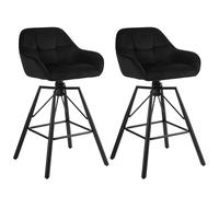 Bukkitbow - Tabouret de bar haut et luxueux en velours - avec dossier et accoudoirs à motifs et repose-pieds - pivotant à 360 degrés - lot de 2 - noir
