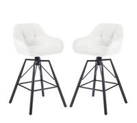 Bukkitbow - Tabouret de bar haut et luxueux en velours - avec dossier et accoudoirs à motifs et repose-pieds - pivotant à 360 degrés - lot de 2 - crème / blanc