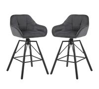 Bukkitbow - Tabouret de bar haut et luxueux en velours - avec dossier et accoudoirs à motifs et repose-pieds - pivotant à 360 degrés - lot de 2 - Gris foncé