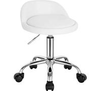 Bukkitbow - Tabouret en simili cuir/foie - avec piètement métallique et roulettes - hauteur réglable (43-55 cm) - Blanc (cuir)