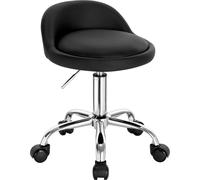 Bukkitbow - Tabouret en simili cuir/foie - avec piètement métallique et roulettes - hauteur réglable (43-55 cm) - Noir (cuir)