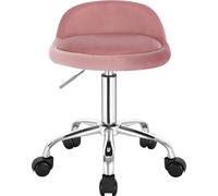 Bukkitbow - Tabouret en simili-cuir/foie - avec piètement métallique et roulettes - hauteur réglable (43-55 cm) -Rose (velours)