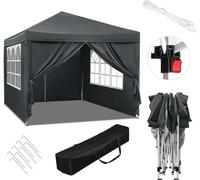 BukkitBow - Tente de réception avec parois latérales - tente pliable - imperméable et résistant aux intempéries - pavillon de jardin - 300 x 300 cm - Gris