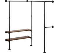 Bukkitbow - vestiaire d'angle gain de place - noir et bois vintage - charge jusqu'à 150 kg - style industriel et vintage - 130,5x187x130,5 cm