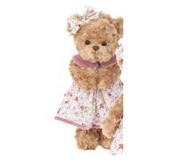 Bukowski Design ab Hanna-Lucia, Ours en Peluche Taupe avec robe Fleurs en Velours Rose, Hauteur 35 cm