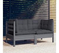 BUKSCYJS Canapés de jardin, canapés convertibles, meubles de jardin, 2 places, avec coussin anthracite, en pin massif, pour arrière-cours, terrasses, piscines, balcons, vérandas ou jardins
