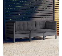 BUKSCYJS Canapés de jardin, canapés convertibles, meubles de jardin, 3 places, avec coussin anthracite, en pin massif, pour arrière-cours, terrasses, piscines, balcons, vérandas ou jardins