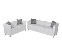 BUKSCYJS Canapés-lits, canapés de jardin, meubles de jardin, en cuir synthétique, 3 places et 2 places, blanc, pour arrière-cour, terrasses, piscines, balcons, vérandas ou jardins