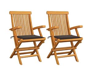 BUKSCYJS Lot de 2 tables de jardin extensibles avec coussins taupes - En bois massif teck - Convient pour salon, chambre à coucher, invités, balcons, terrasses