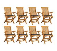 BUKSCYJS Lot de 8 tables de jardin extensibles avec coussins taupes - En bois massif teck - Convient pour salon, chambre à coucher, invités, balcons, terrasses