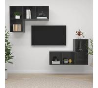 BUKSCYJS Mur de salon moderne, meuble bas TV mural 4 pièces. Matériau du bois gris brillant adapté pour les salles de réception, le salon, la chambre à coucher, la salle de bains, le bureau