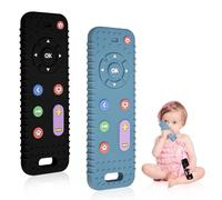 Bukuhlio 2 Pcs Jouet Dentition Bébés en Silicone, 0-6 12 Mois Bébés An Cadeau,Bebe Jouets à Mâcher Sensoriels, Télécommande en Jouets de Bain en Silicone pour 3 6 9 Mois Autiste(Noir+Bleu)