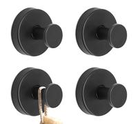 Bukuhlio Lot de 4 crochets à ventouse noirs - Sans perçage - Crochets à ventouse - Crochets muraux extra solides - Pour salle de bain, cuisine, fenêtre lisse