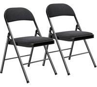 BULAGE Lot de 2 Chaise de Jardin Pliante, Chaise Empilable de Salle à Manger, Chaise Pliante en Métal & Tissu, Chaise Pliante Exterieur pour Camping Balcon Terrasses Yoga, Noir