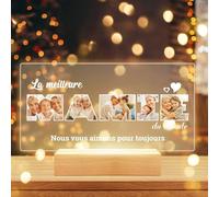 Bulaient Cadeau Noel Mamie Personnalisé, Cadre Photo Personnalisé, Plaque Acrylique Personnalisée avec Veilleuse, Cadeau Anniversaire Mamie