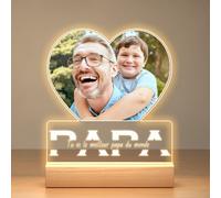 Bulaient Cadeau Noel Papa Personnalisé, Cadre Photo Personnalisé avec Photo, Plaque Acrylique Personnalisée avec Veilleuse, Idee Cadeau Anniversaire Papa Original, Cadeau Personnalisé pour Papa