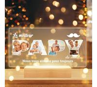 Bulaient Cadeau Papy Personnalisé, Cadre Photo Personnalisé, Plaque Acrylique Personnalisée avec Veilleuse, Cadeau Anniversaire Papy