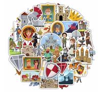 BulbaCraft Lot de 100 autocollants médiévaux en vinyle imperméable pour bouteille d'eau et ordinateur portable - Fournitures et décorations de fête médiévale, autocollants chevaliers et dragons