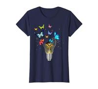 Bulbe Fleurs Papillons phosphorescents forêt Merveilles T-Shirt, Femme, Bleu Marine, L