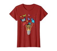 Bulbe Fleurs Papillons phosphorescents forêt Merveilles T-Shirt, Femme, Canneberge, M