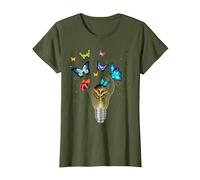 Bulbe Fleurs Papillons phosphorescents forêt Merveilles T-Shirt, Femme, Olive, M