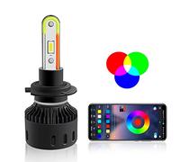 Bulbes LED De Lampe Frontale, H7 H7 LED RGB Headlight Colorful 9005 9006 H11 Car Light HB3 HB4 H8 H9 Bulbe Turbo CSP Avec Application De Commande,H7