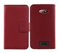 Bulbior Veritable Cuir Etui pour Crosscall Spider-X5 2.4" Housse Coque Premium Case Cover Flip Cas Couverture Protecteur Portefeuille Leather Wallet (Rouge Fonce)