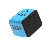 (bule)3.4/5A Universal Travel Adapter 3USB & Type-C Charger US/UK/EU/AU Plug Converter