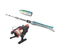 Bulevisiter Canne à pêche télescopique en fibre de carbone en forme de poisson et moulinet pour combiné, mini stylo de poche portable pour voyage et pêche en plein air, longueur réglable 1,6 m, bleu