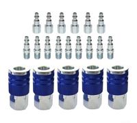 Bulevisiter Lot de 20 connecteurs de tuyau d'air, 1/4 pour raccords rapides NPT pour compresseurs d'air lourds, construction en acier avec finition bleue et argentée, comprend 5 femelles