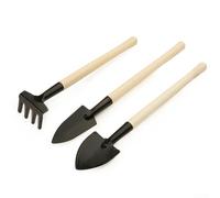 Bulevisiter Lot de 3 mini outils de jardin avec poignée en bois et tête en métal pour plantation d'enfants, comprend pelle, râteau et pelle pour plantes en pot et utilisation dans le jardin