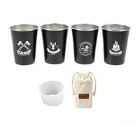Bulevisiter Lot de 4 tasses d'extérieur en acier inoxydable 304 réutilisables de 350 ml avec sac fourre-tout en toile, design empilable pour pique-nique, randonnée, voyage, compatible avec (ensemble