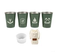 Bulevisiter Lot de 4 tasses d'extérieur en acier inoxydable 304 réutilisables de 350 ml avec sac fourre-tout en toile, design empilable pour pique-niques, randonnée, voyage, compatible avec (ensemble