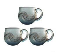 Bulevisiter Sea Glass Lot de 3 tasses en verre texturé soufflé à la main pour boissons chaudes ou froides, 355 ml - Inspiré de l'océan